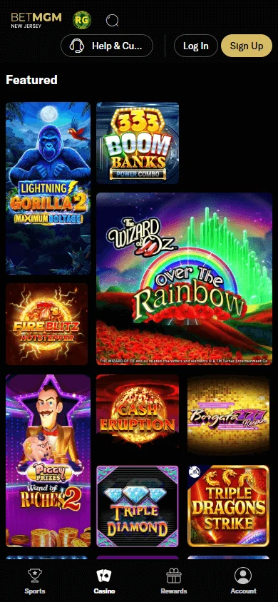 BetMGM Casino games experience on a mobile device