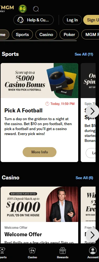 BetMGM Casino promotions experience on a mobile device